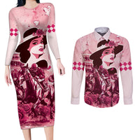 Personalized Kentucky Ladies Couples Matching Long Sleeve Bodycon Dress and Long Sleeve Button Shirt The Run For The Roses Derby - Pink Out LT9 - Wonder Print Shop