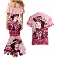 Personalized Kentucky Ladies Couples Matching Mermaid Dress and Hawaiian Shirt The Run For The Roses Derby - Pink Out LT9 - Wonder Print Shop