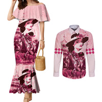 Personalized Kentucky Ladies Couples Matching Mermaid Dress and Long Sleeve Button Shirt The Run For The Roses Derby - Pink Out