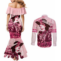 Personalized Kentucky Ladies Couples Matching Mermaid Dress and Long Sleeve Button Shirt The Run For The Roses Derby - Pink Out