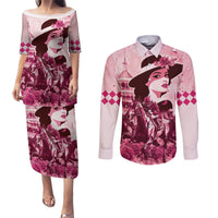 Personalized Kentucky Ladies Couples Matching Puletasi and Long Sleeve Button Shirt The Run For The Roses Derby - Pink Out LT9 - Wonder Print Shop