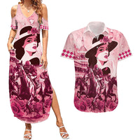 Personalized Kentucky Ladies Couples Matching Summer Maxi Dress and Hawaiian Shirt The Run For The Roses Derby - Pink Out LT9 - Wonder Print Shop