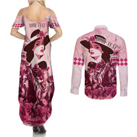Personalized Kentucky Ladies Couples Matching Summer Maxi Dress and Long Sleeve Button Shirt The Run For The Roses Derby - Pink Out LT9 - Wonder Print Shop