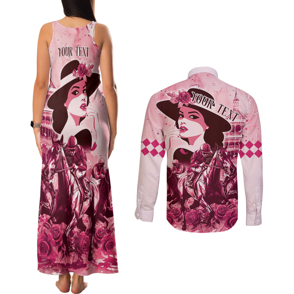 Personalized Kentucky Ladies Couples Matching Tank Maxi Dress and Long Sleeve Button Shirt The Run For The Roses Derby - Pink Out LT9 - Wonder Print Shop