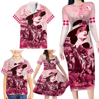 Personalized Kentucky Ladies Family Matching Long Sleeve Bodycon Dress and Hawaiian Shirt The Run For The Roses Derby - Pink Out LT9 - Wonder Print Shop