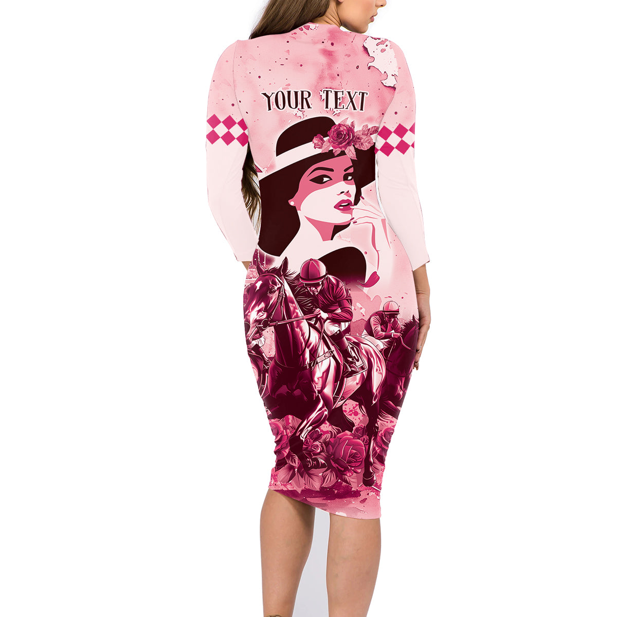Personalized Kentucky Ladies Family Matching Long Sleeve Bodycon Dress and Hawaiian Shirt The Run For The Roses Derby - Pink Out LT9 - Wonder Print Shop