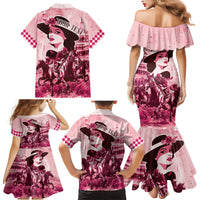 Personalized Kentucky Ladies Family Matching Mermaid Dress and Hawaiian Shirt The Run For The Roses Derby - Pink Out LT9 - Wonder Print Shop