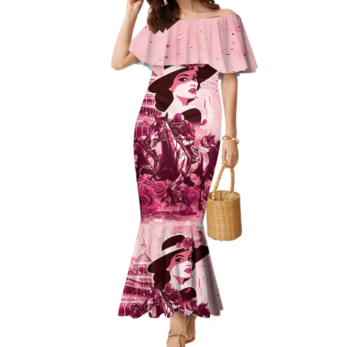 Personalized Kentucky Ladies Family Matching Mermaid Dress and Hawaiian Shirt The Run For The Roses Derby - Pink Out LT9 - Wonder Print Shop