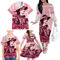 Personalized Kentucky Ladies Family Matching Off The Shoulder Long Sleeve Dress and Hawaiian Shirt The Run For The Roses Derby - Pink Out - Wonder Print Shop