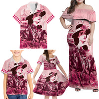 Personalized Kentucky Ladies Family Matching Off Shoulder Maxi Dress and Hawaiian Shirt The Run For The Roses Derby - Pink Out LT9 - Wonder Print Shop