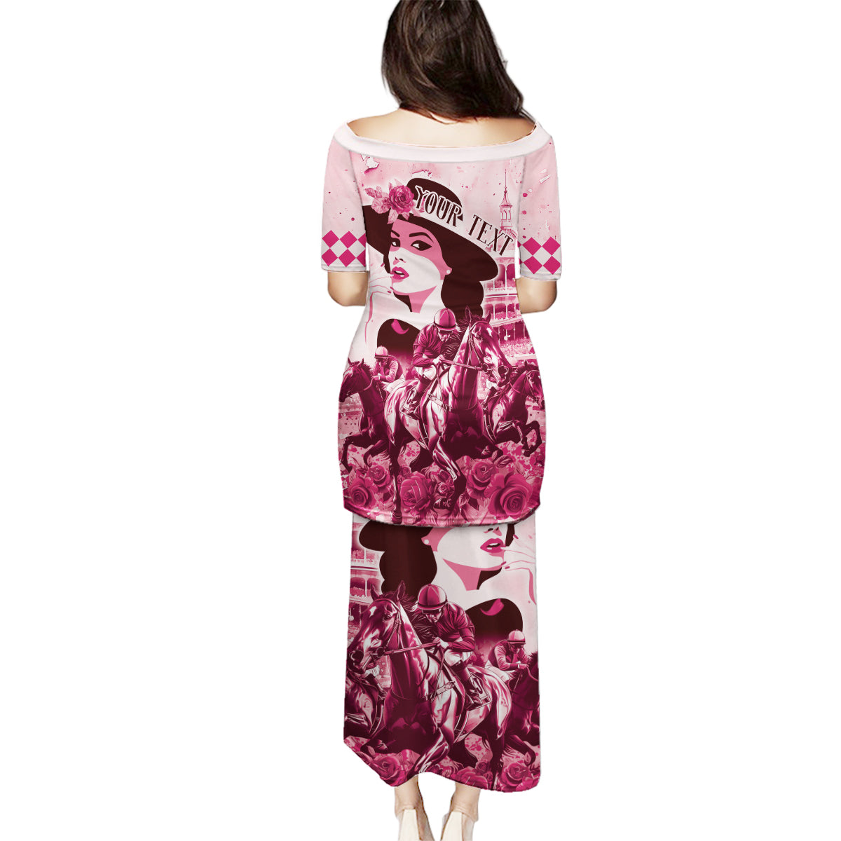 Personalized Kentucky Ladies Family Matching Puletasi and Hawaiian Shirt The Run For The Roses Derby - Pink Out - Wonder Print Shop