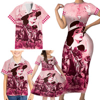 Personalized Kentucky Ladies Family Matching Short Sleeve Bodycon Dress and Hawaiian Shirt The Run For The Roses Derby - Pink Out - Wonder Print Shop