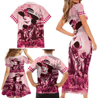 Personalized Kentucky Ladies Family Matching Short Sleeve Bodycon Dress and Hawaiian Shirt The Run For The Roses Derby - Pink Out - Wonder Print Shop