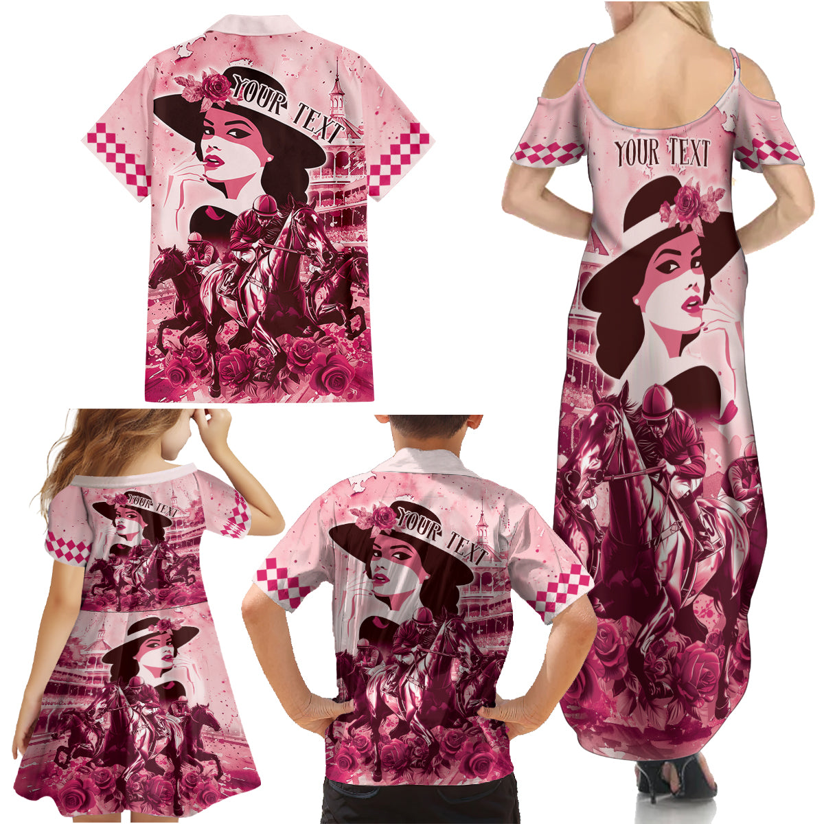 Personalized Kentucky Ladies Family Matching Summer Maxi Dress and Hawaiian Shirt The Run For The Roses Derby - Pink Out - Wonder Print Shop