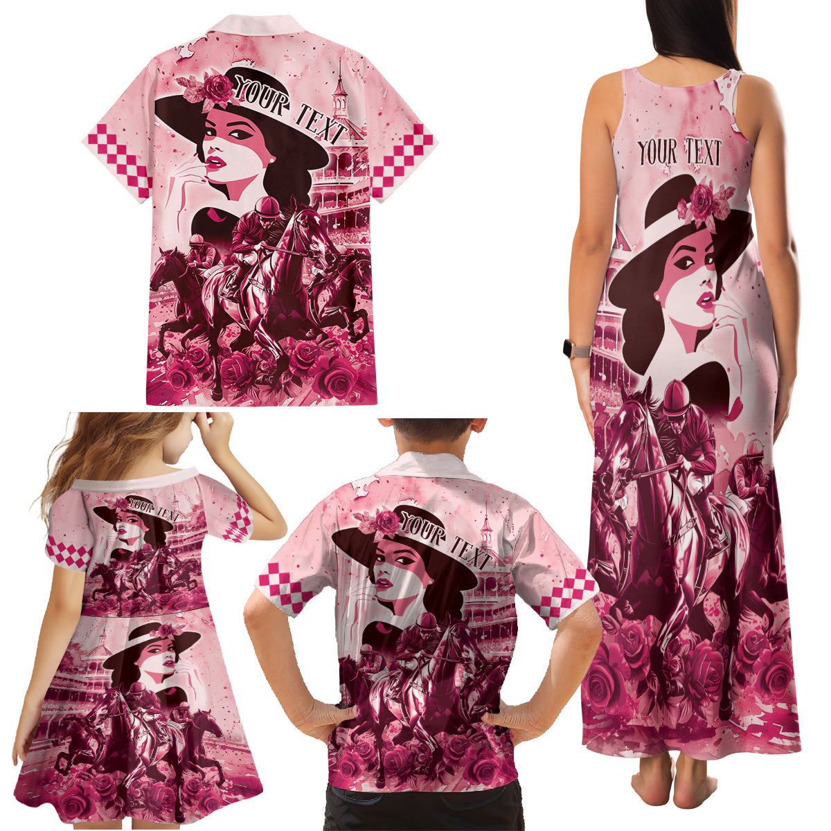 Personalized Kentucky Ladies Family Matching Tank Maxi Dress and Hawaiian Shirt The Run For The Roses Derby - Pink Out - Wonder Print Shop