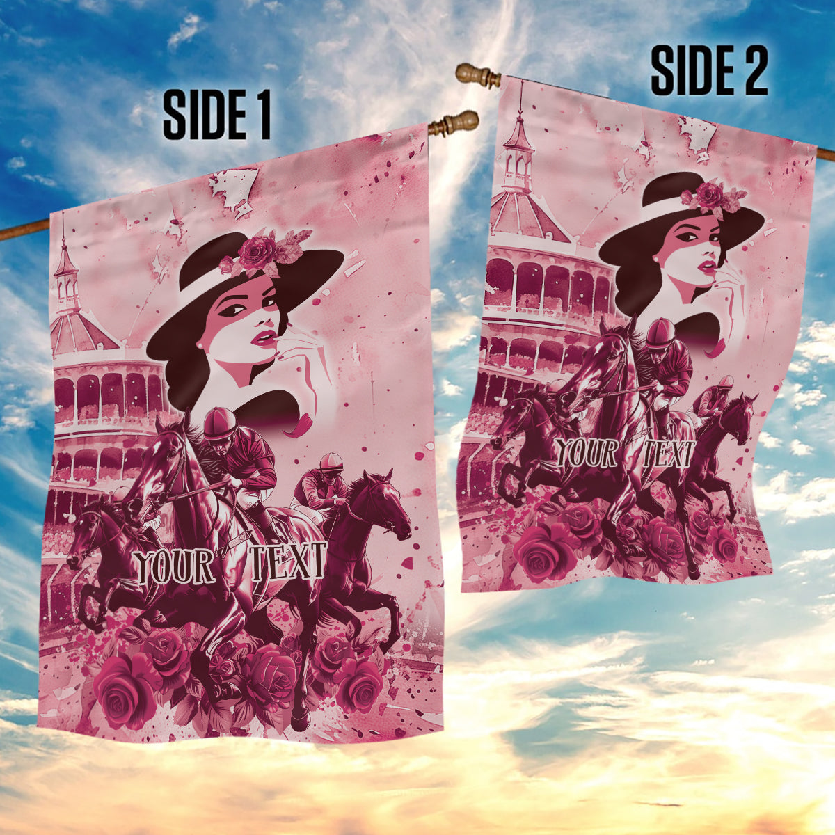 Personalized Kentucky Ladies Garden Flag The Run For The Roses Derby - Pink Out - Wonder Print Shop