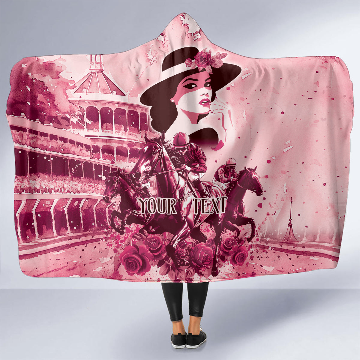 Personalized Kentucky Ladies Hooded Blanket The Run For The Roses Derby - Pink Out