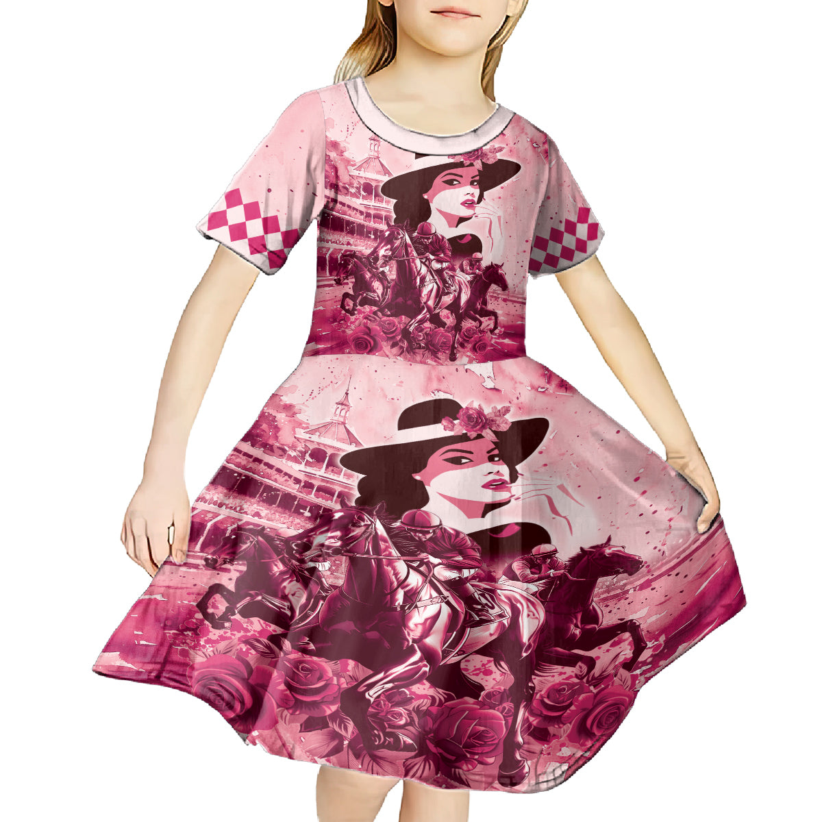 Personalized Kentucky Ladies Kid Short Sleeve Dress The Run For The Roses Derby - Pink Out - Wonder Print Shop