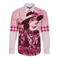 Personalized Kentucky Ladies Long Sleeve Button Shirt The Run For The Roses Derby - Pink Out - Wonder Print Shop