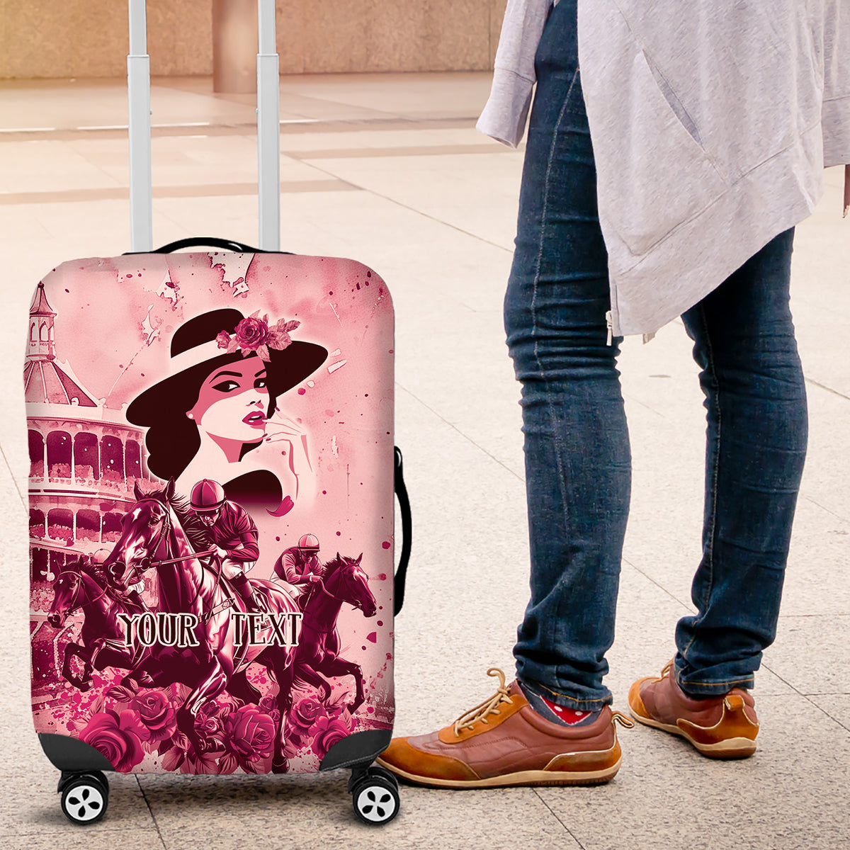 Personalized Kentucky Ladies Luggage Cover The Run For The Roses Derby - Pink Out - Wonder Print Shop