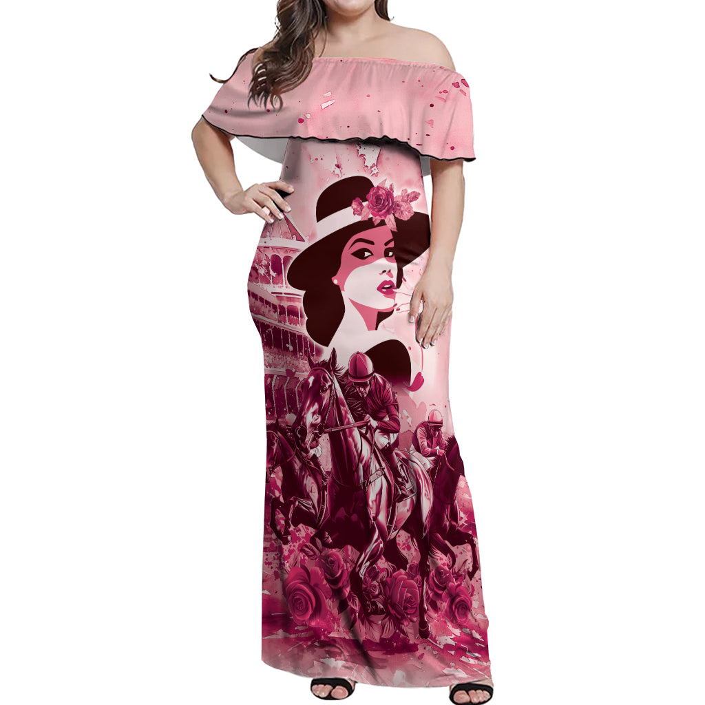 Personalized Kentucky Ladies Off Shoulder Maxi Dress The Run For The Roses Derby - Pink Out - Wonder Print Shop