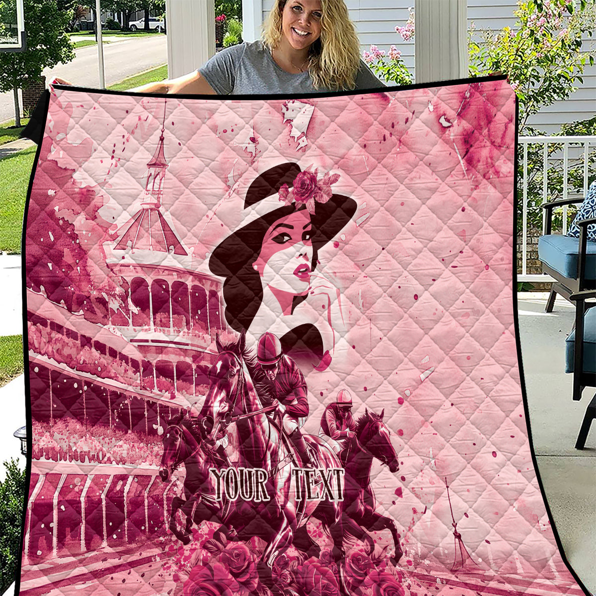 Personalized Kentucky Ladies Quilt The Run For The Roses Derby - Pink Out