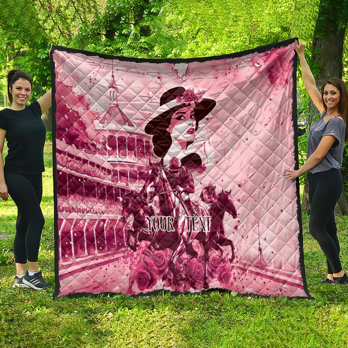 Personalized Kentucky Ladies Quilt The Run For The Roses Derby - Pink Out - Wonder Print Shop