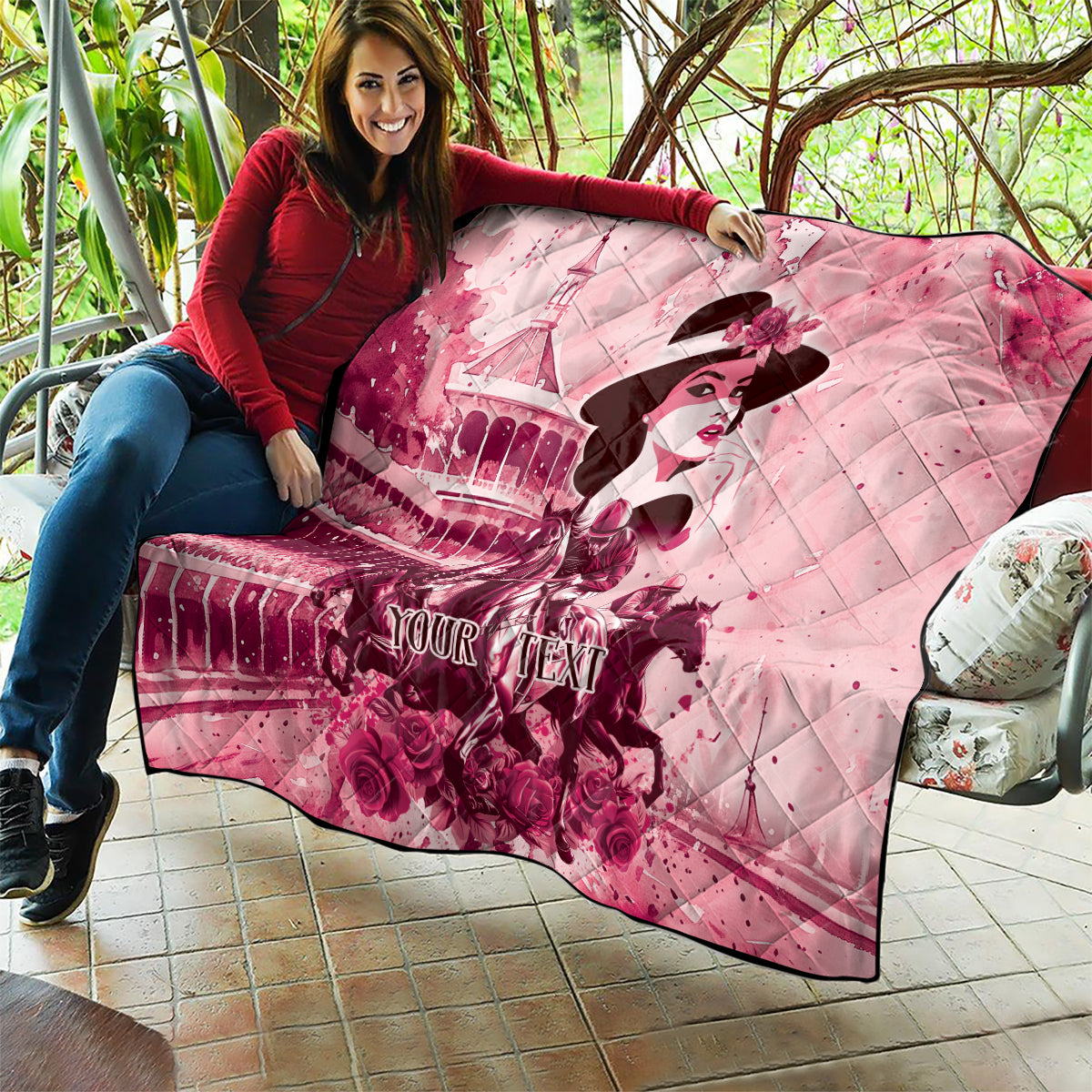 Personalized Kentucky Ladies Quilt The Run For The Roses Derby - Pink Out - Wonder Print Shop