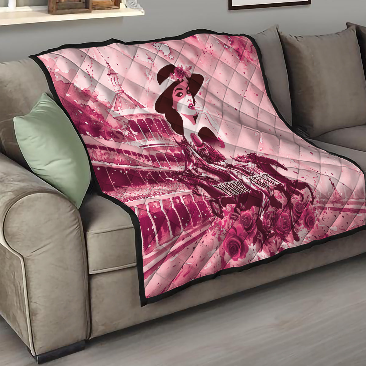 Personalized Kentucky Ladies Quilt The Run For The Roses Derby - Pink Out - Wonder Print Shop