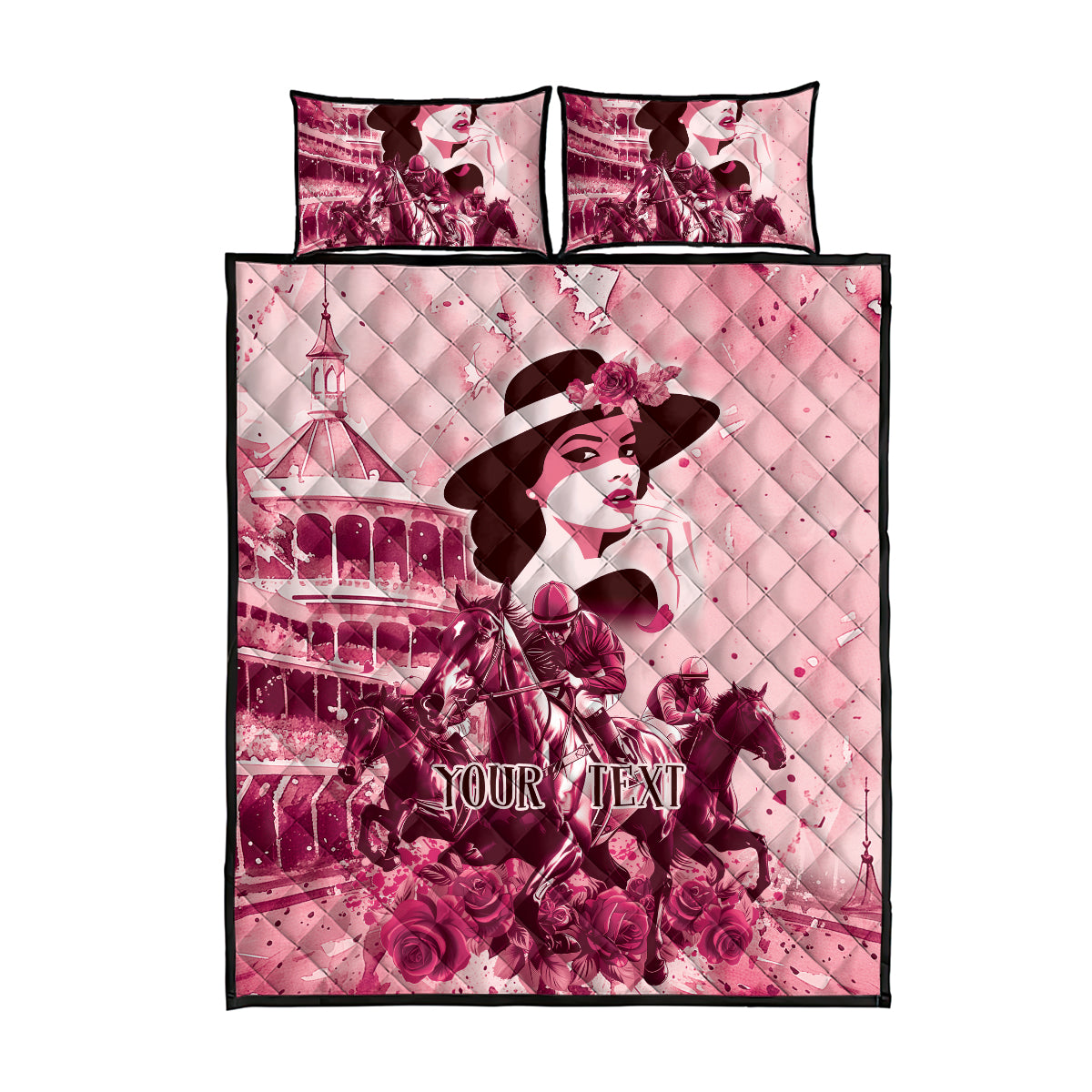 Personalized Kentucky Ladies Quilt Bed Set The Run For The Roses Derby - Pink Out - Wonder Print Shop