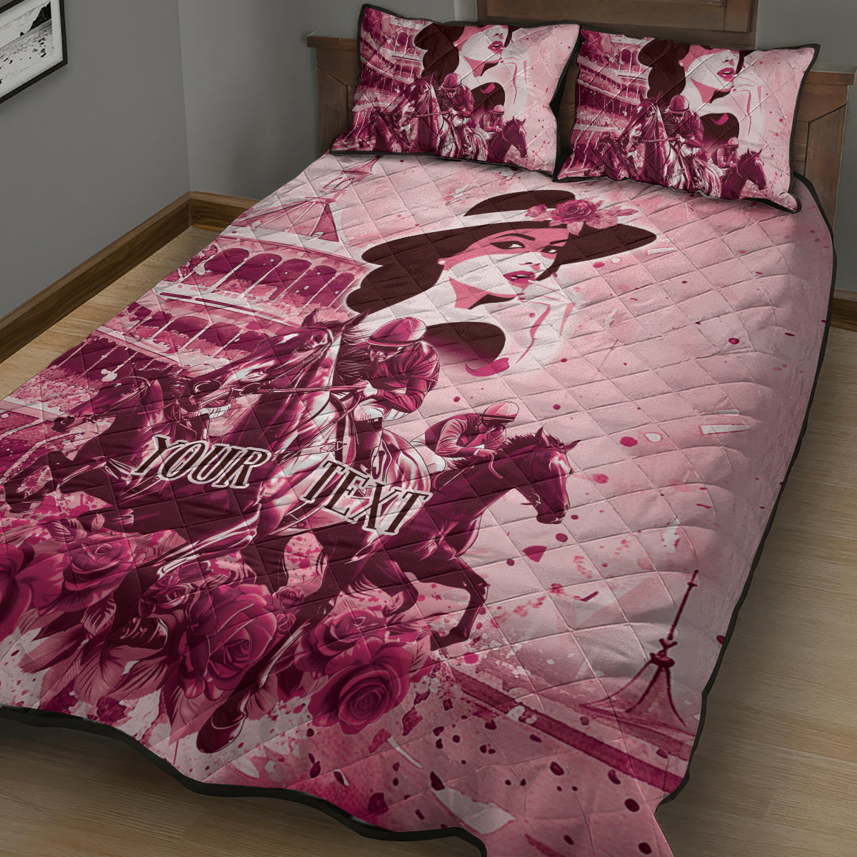 Personalized Kentucky Ladies Quilt Bed Set The Run For The Roses Derby - Pink Out - Wonder Print Shop