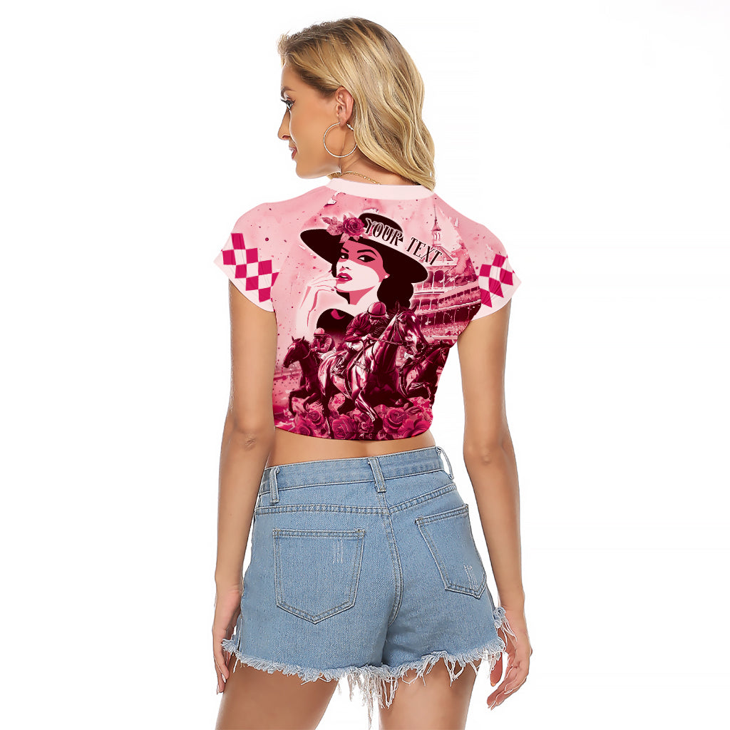 Personalized Kentucky Ladies Raglan Cropped T Shirt The Run For The Roses Derby - Pink Out - Wonder Print Shop
