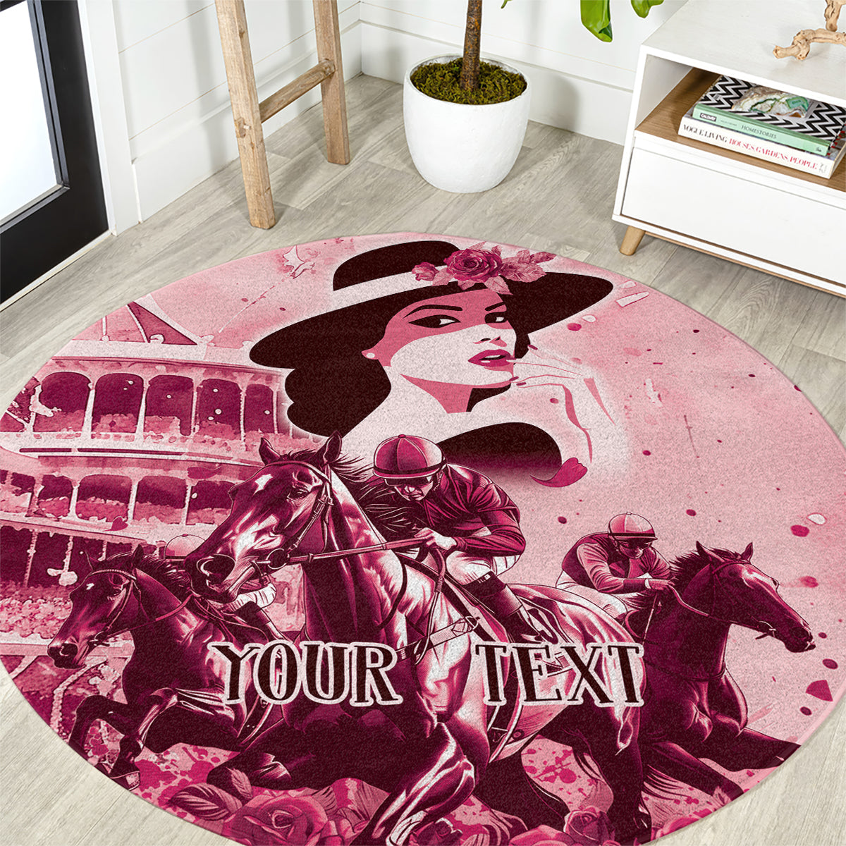 Personalized Kentucky Ladies Round Carpet The Run For The Roses Derby - Pink Out
