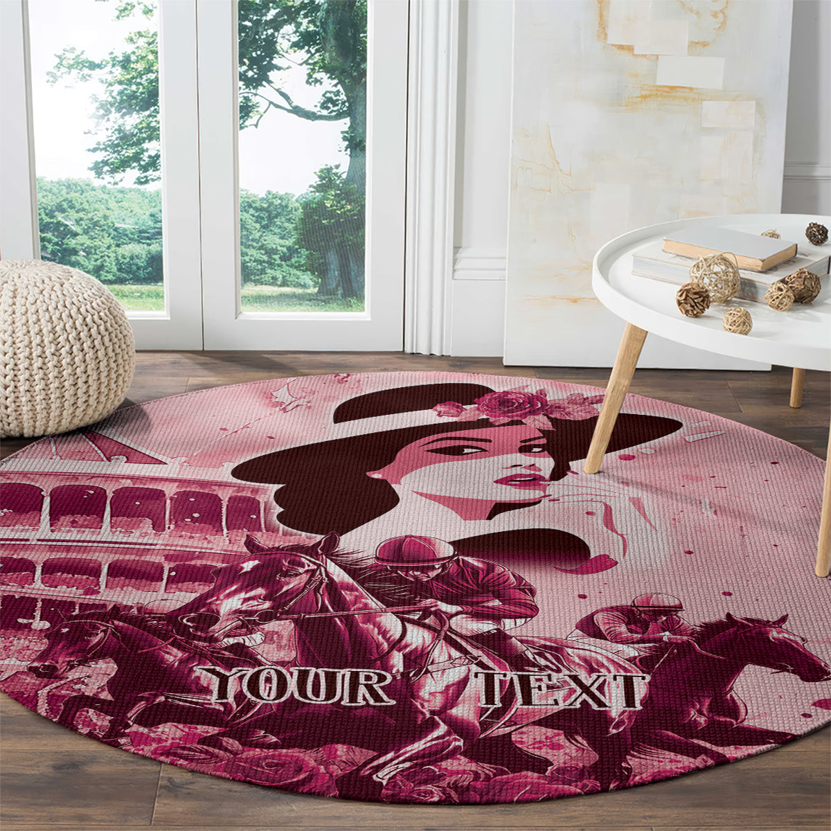 Personalized Kentucky Ladies Round Carpet The Run For The Roses Derby - Pink Out