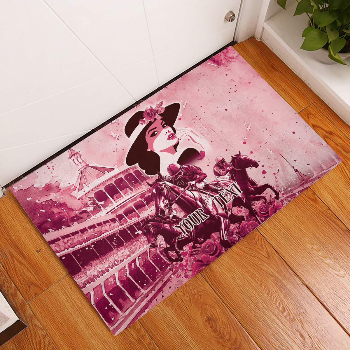 Personalized Kentucky Ladies Rubber Doormat The Run For The Roses Derby - Pink Out - Wonder Print Shop