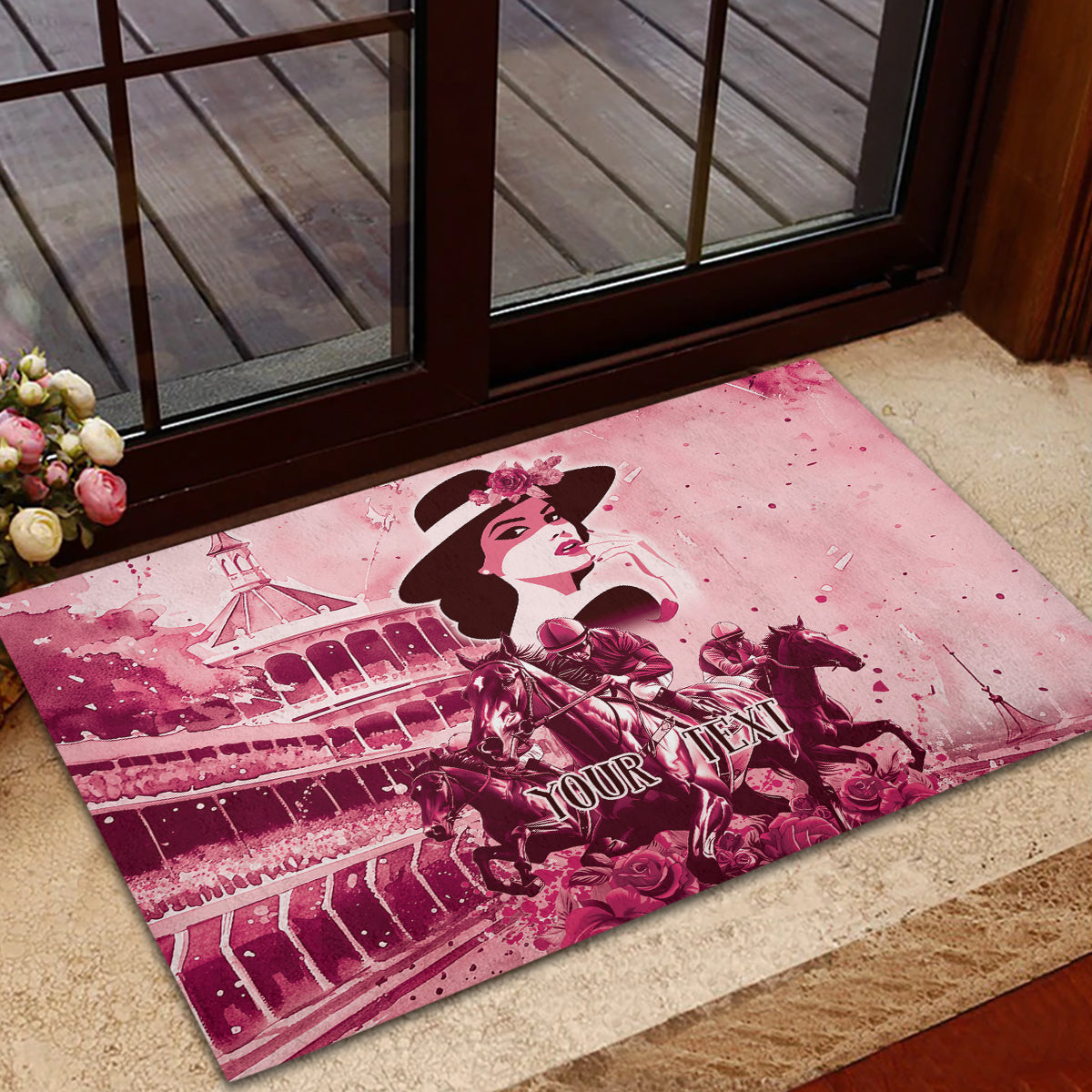 Personalized Kentucky Ladies Rubber Doormat The Run For The Roses Derby - Pink Out - Wonder Print Shop