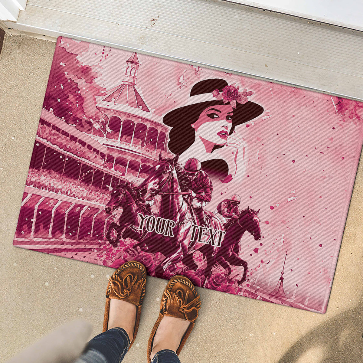 Personalized Kentucky Ladies Rubber Doormat The Run For The Roses Derby - Pink Out - Wonder Print Shop