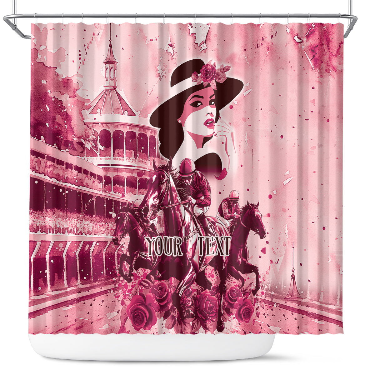 Personalized Kentucky Ladies Shower Curtain The Run For The Roses Derby - Pink Out