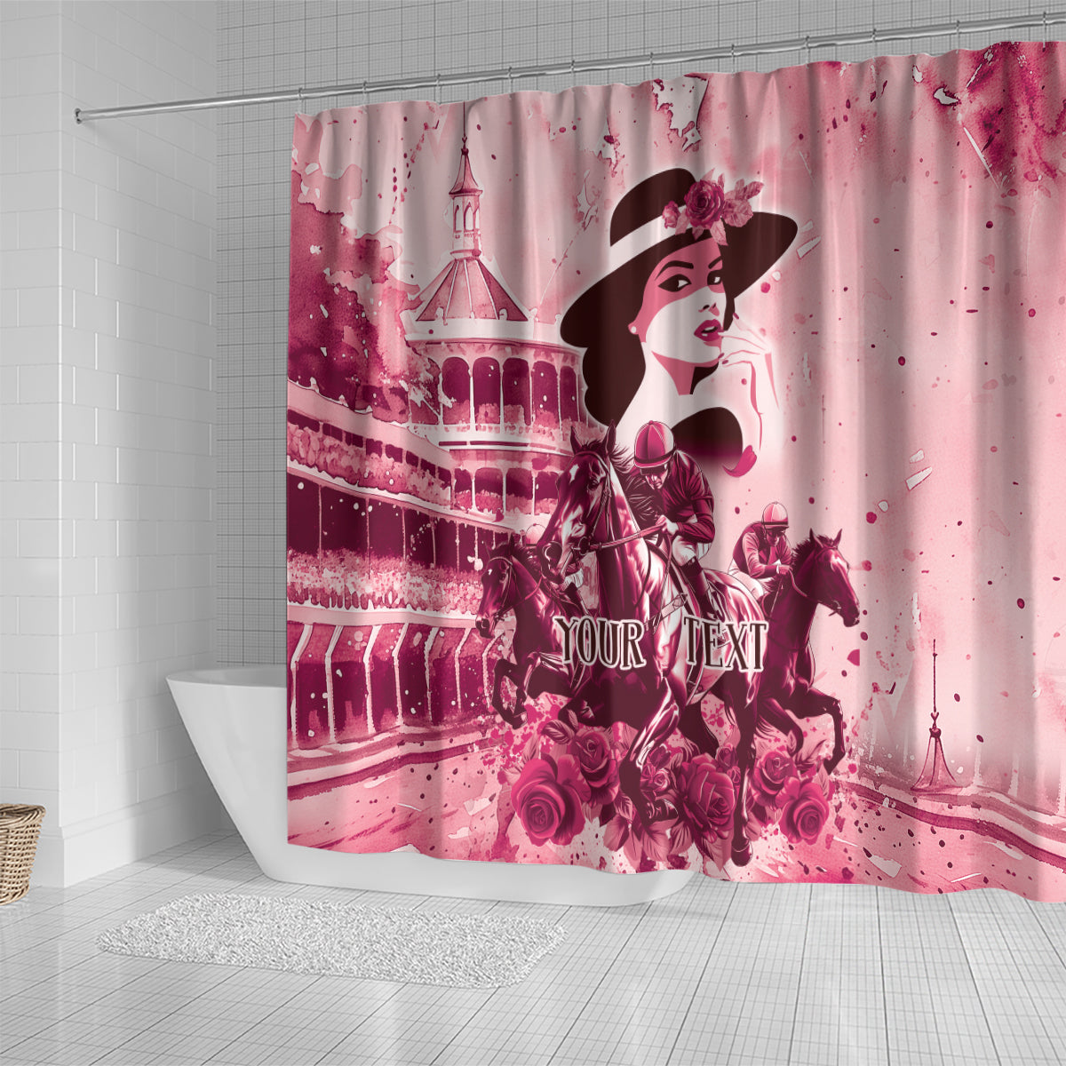 Personalized Kentucky Ladies Shower Curtain The Run For The Roses Derby - Pink Out