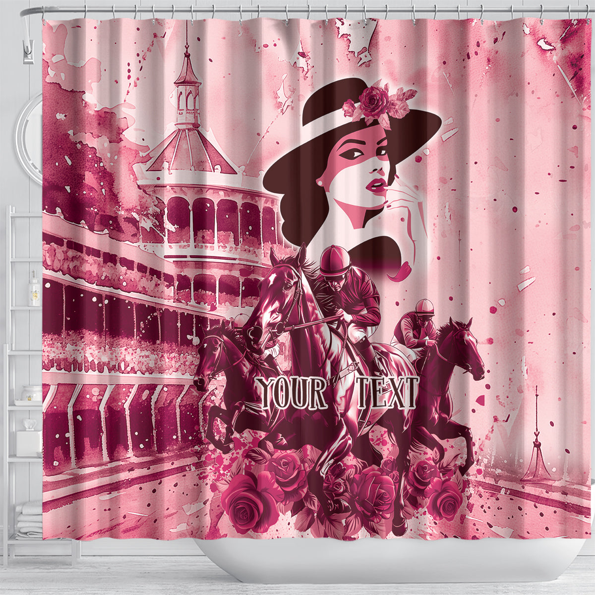 Personalized Kentucky Ladies Shower Curtain The Run For The Roses Derby - Pink Out