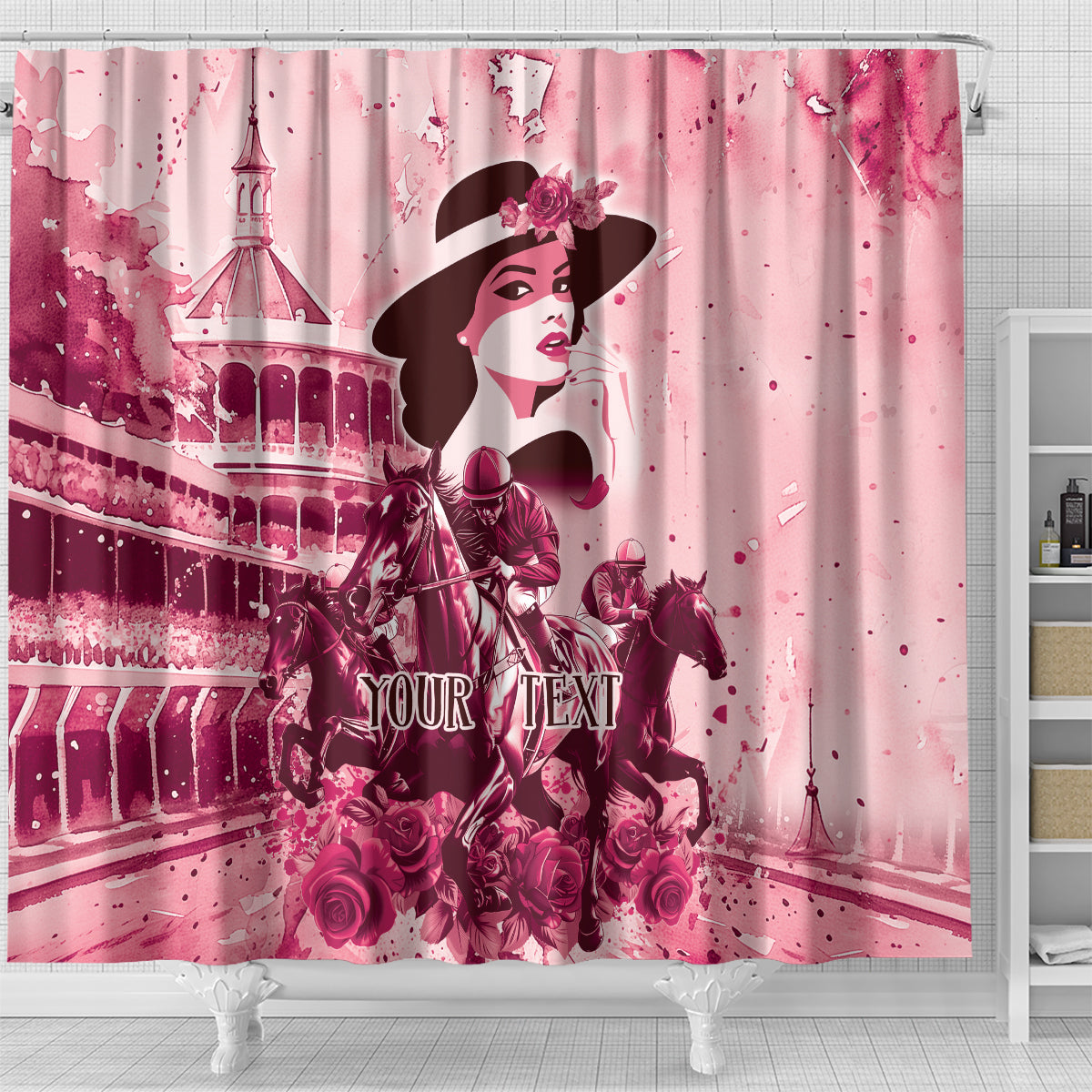 Personalized Kentucky Ladies Shower Curtain The Run For The Roses Derby - Pink Out