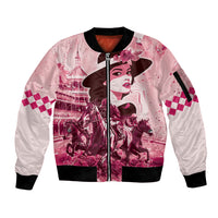 Personalized Kentucky Ladies Sleeve Zip Bomber Jacket The Run For The Roses Derby - Pink Out - Wonder Print Shop