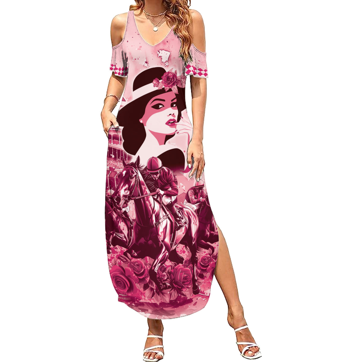 Personalized Kentucky Ladies Summer Maxi Dress The Run For The Roses Derby - Pink Out - Wonder Print Shop