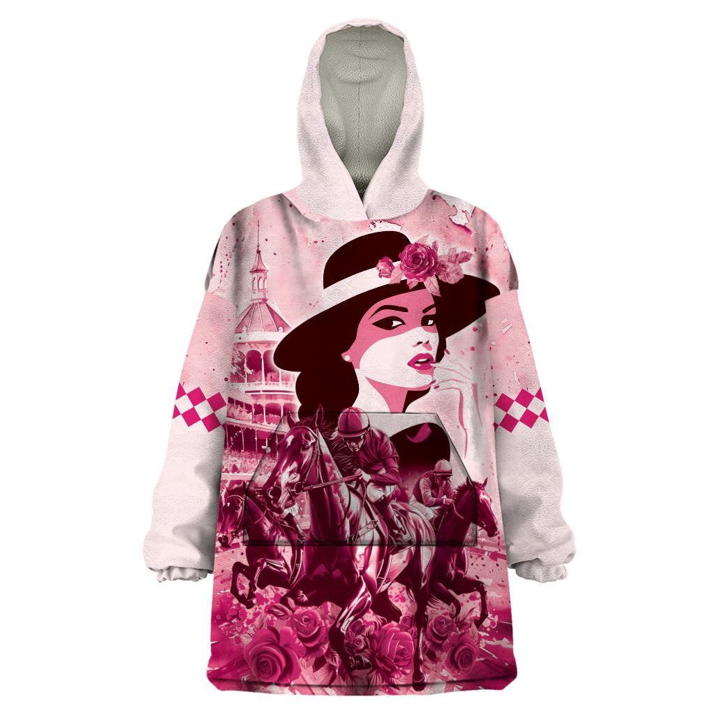 Personalized Kentucky Ladies Wearable Blanket Hoodie The Run For The Roses Derby - Pink Out - Wonder Print Shop
