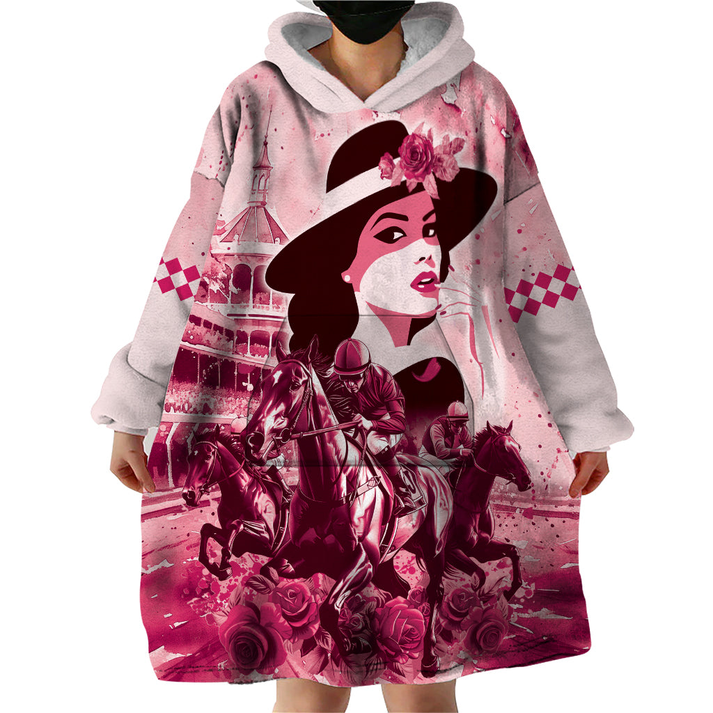 Personalized Kentucky Ladies Wearable Blanket Hoodie The Run For The Roses Derby - Pink Out - Wonder Print Shop
