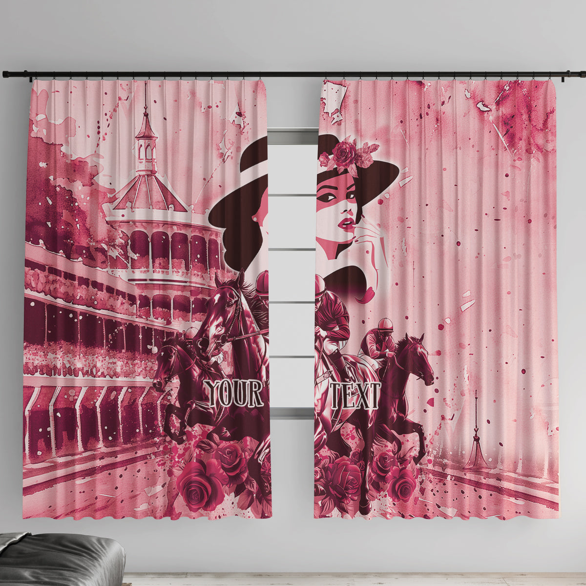 Personalized Kentucky Ladies Window Curtain The Run For The Roses Derby - Pink Out - Wonder Print Shop