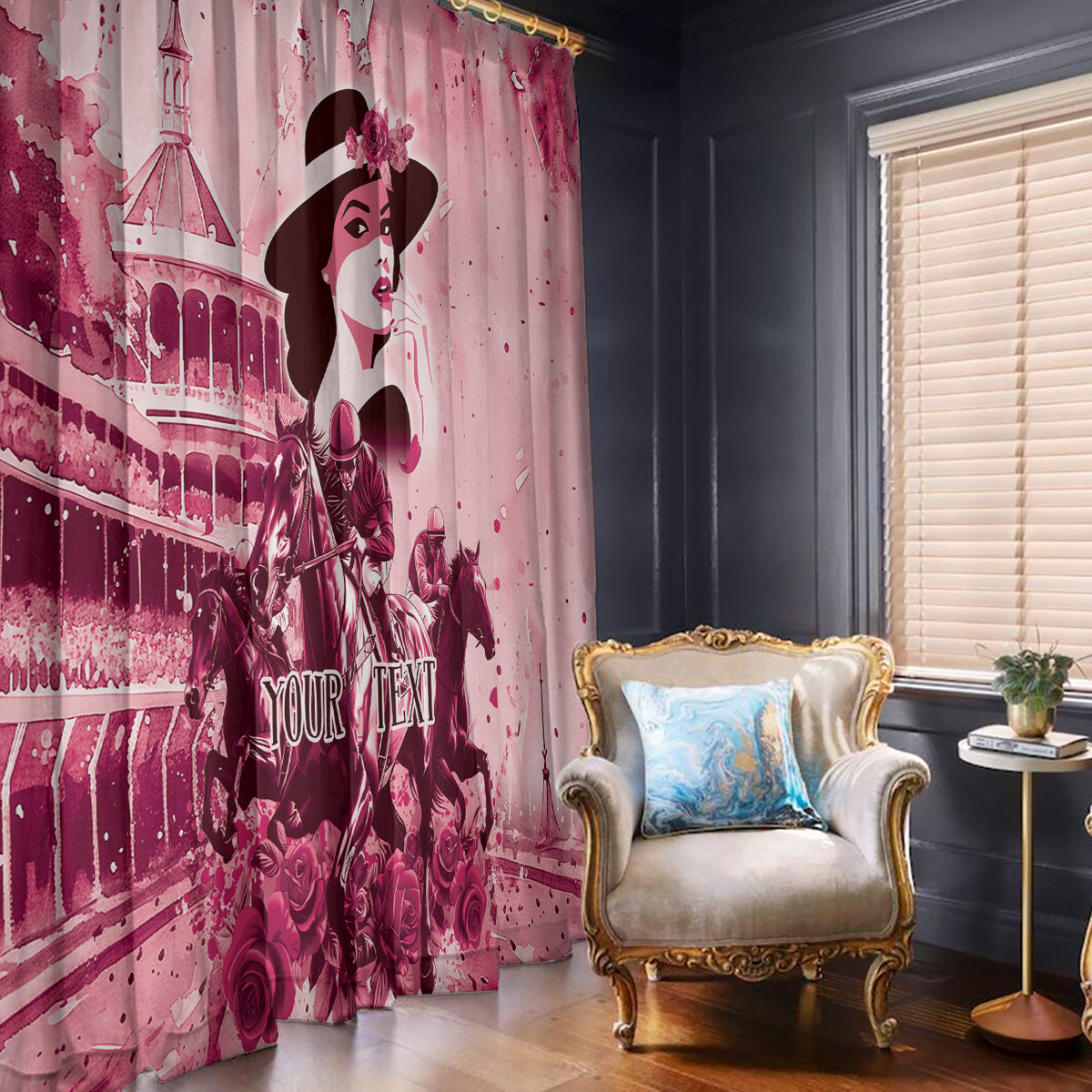 Personalized Kentucky Ladies Window Curtain The Run For The Roses Derby - Pink Out - Wonder Print Shop