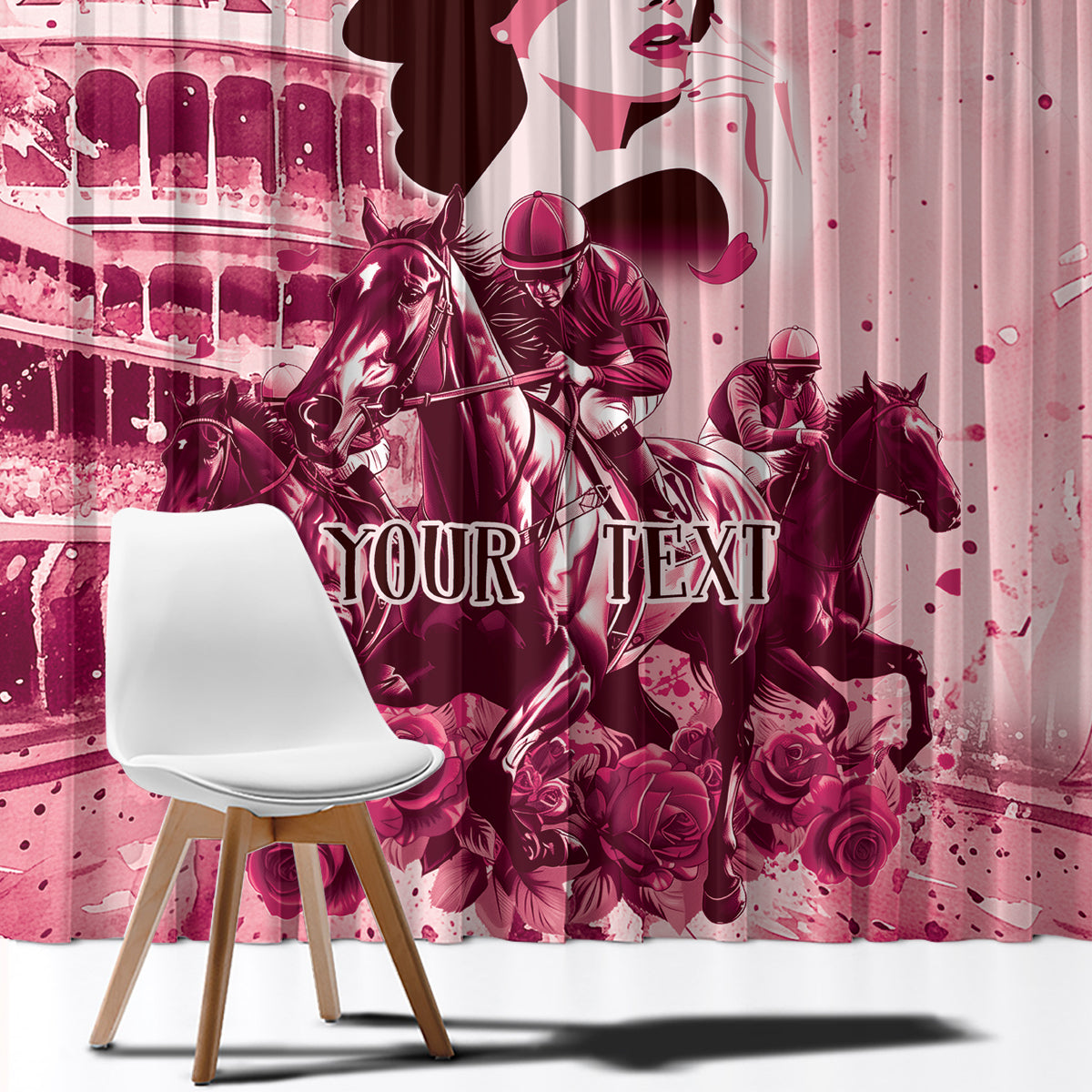Personalized Kentucky Ladies Window Curtain The Run For The Roses Derby - Pink Out - Wonder Print Shop