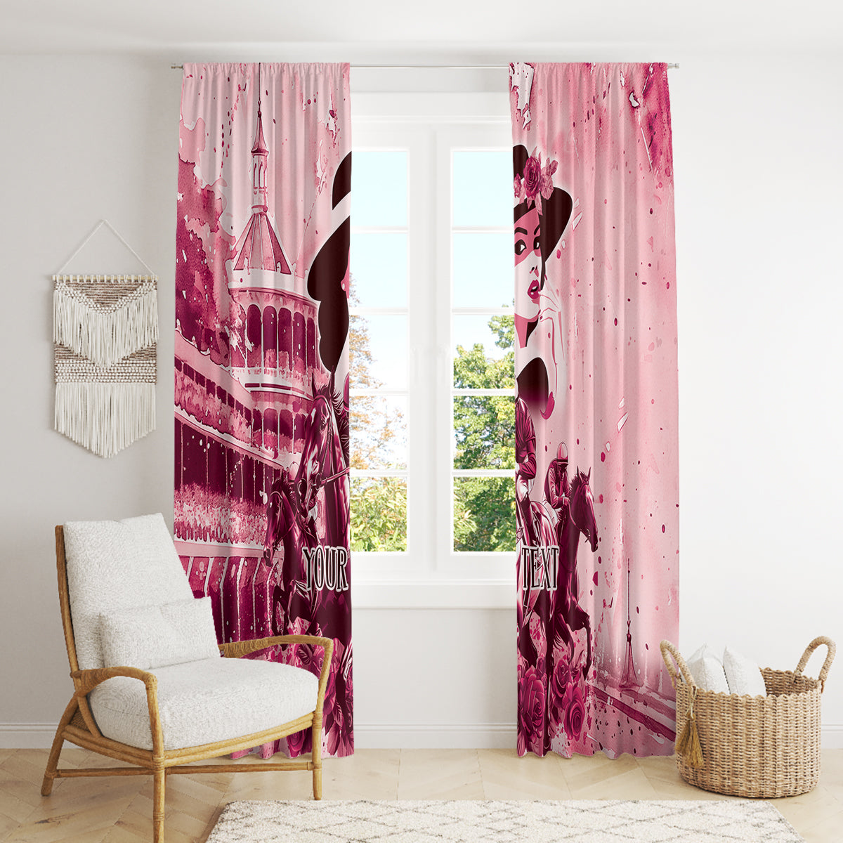 Personalized Kentucky Ladies Window Curtain The Run For The Roses Derby - Pink Out - Wonder Print Shop