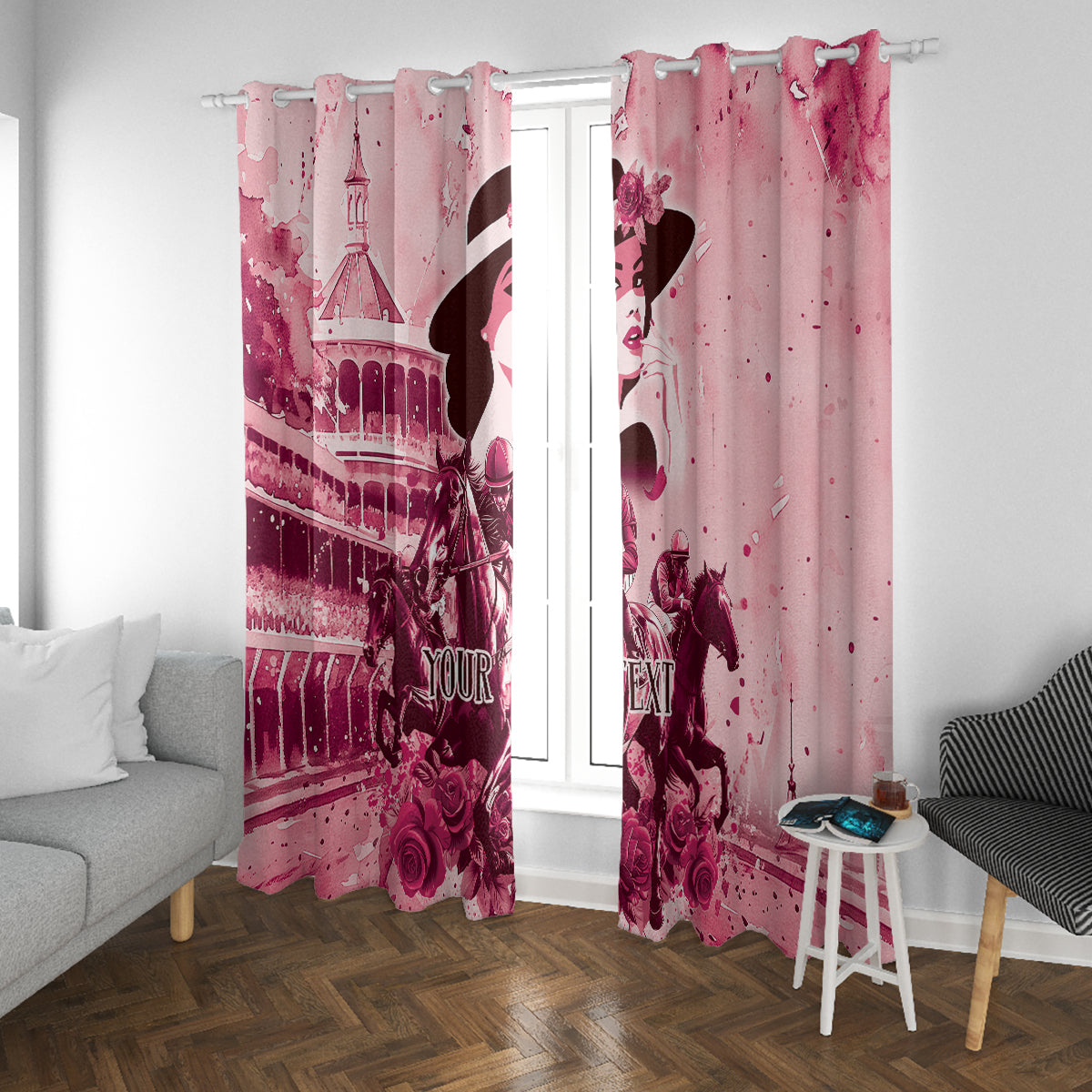 Personalized Kentucky Ladies Window Curtain The Run For The Roses Derby - Pink Out - Wonder Print Shop